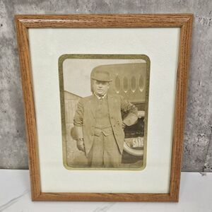 Antique 20s Ephemera Man in Suit Gauntlet Driving Gloves Automobile Framed Photo